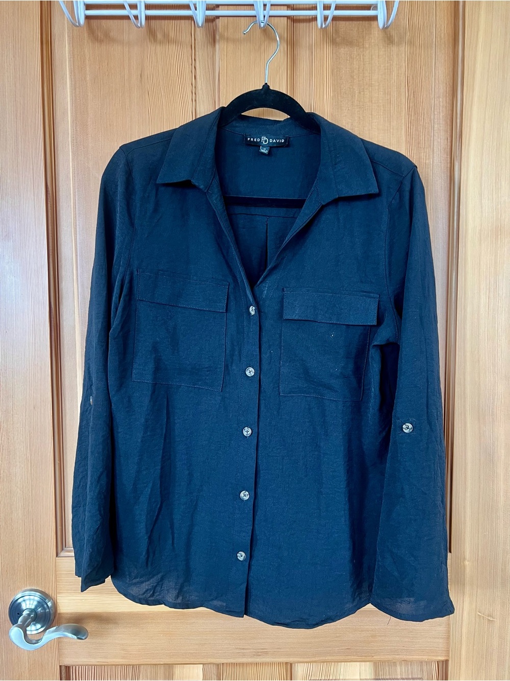 Fred David Black Collared Button-Up Long Sleeve Shirt